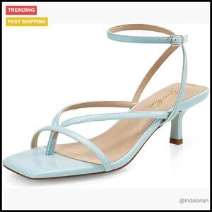 Strappy Kitten Heels Open Square Toe Sandals with Ankle Strap